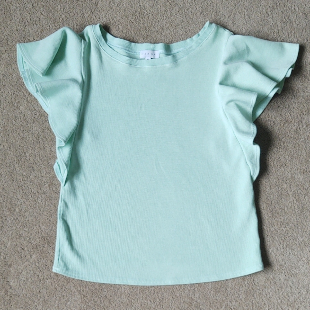 EUC s'edge waffle knit flutter sleeve blouse, mint green